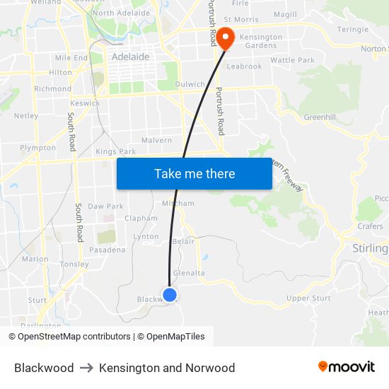 Blackwood to Kensington and Norwood map