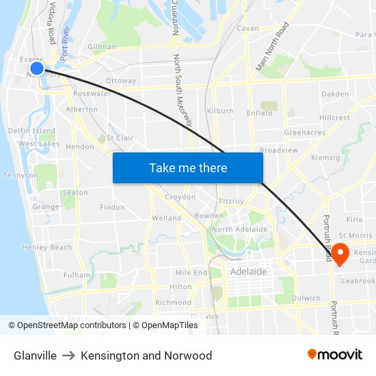 Glanville to Kensington and Norwood map