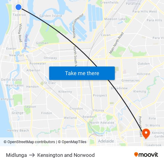 Midlunga to Kensington and Norwood map