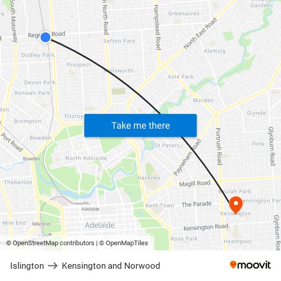 Islington to Kensington and Norwood map