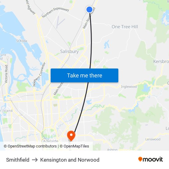 Smithfield to Kensington and Norwood map