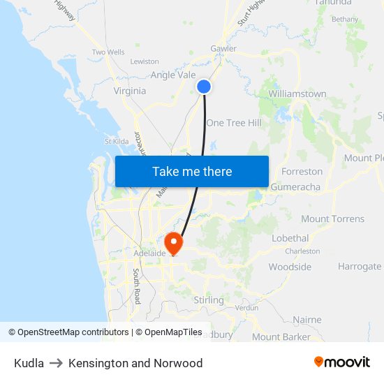 Kudla to Kensington and Norwood map