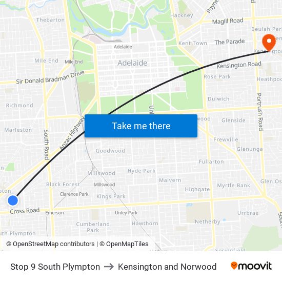 Stop 9 South Plympton to Kensington and Norwood map