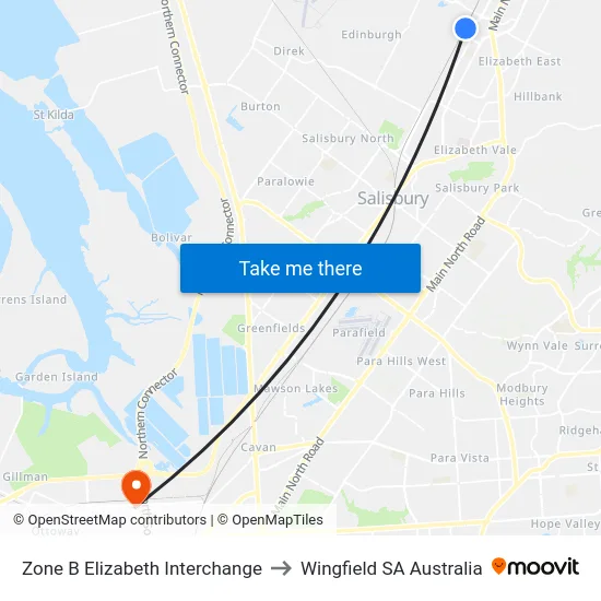 Zone B Elizabeth Interchange to Wingfield SA Australia map