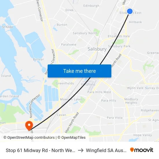 Stop 61 Midway Rd - North West side to Wingfield SA Australia map
