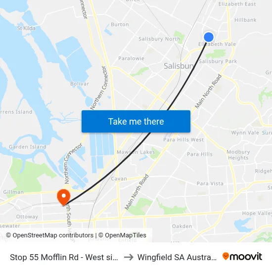 Stop 55 Mofflin Rd - West side to Wingfield SA Australia map