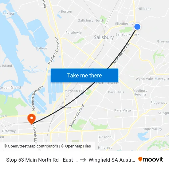 Stop 53 Main North Rd - East side to Wingfield SA Australia map