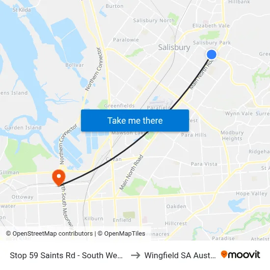 Stop 59 Saints Rd - South West side to Wingfield SA Australia map