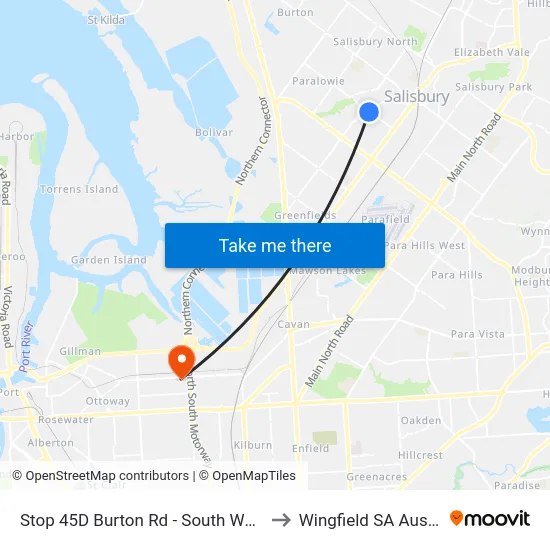 Stop 45D Burton Rd - South West side to Wingfield SA Australia map