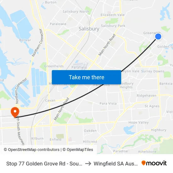 Stop 77 Golden Grove Rd - South side to Wingfield SA Australia map
