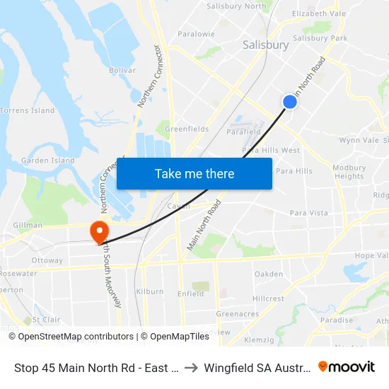 Stop 45 Main North Rd - East side to Wingfield SA Australia map