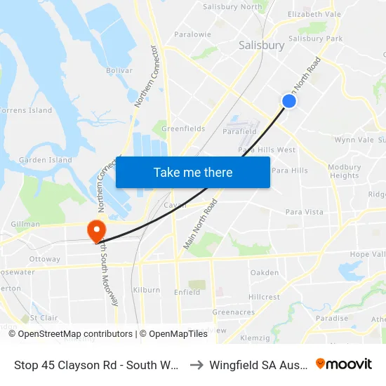 Stop 45 Clayson Rd - South West side to Wingfield SA Australia map