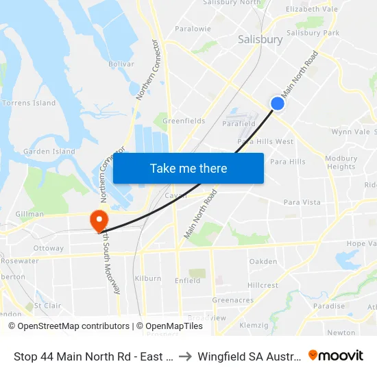 Stop 44 Main North Rd - East side to Wingfield SA Australia map