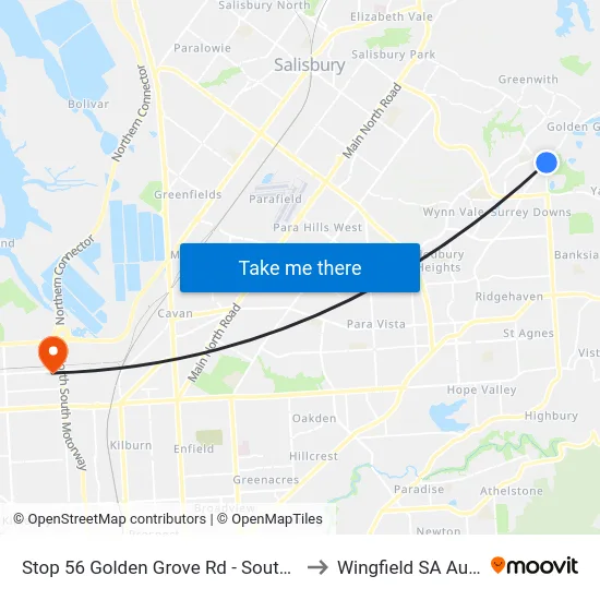 Stop 56 Golden Grove Rd - South East side to Wingfield SA Australia map