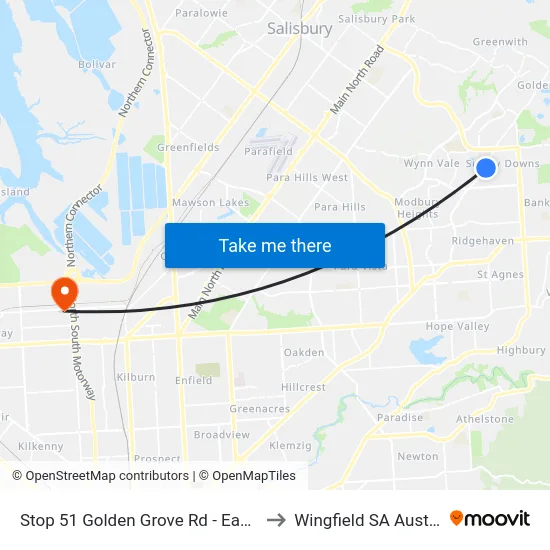 Stop 51 Golden Grove Rd - East side to Wingfield SA Australia map