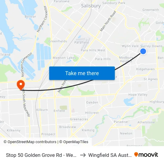 Stop 50 Golden Grove Rd - West side to Wingfield SA Australia map