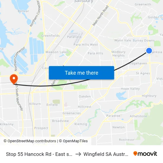 Stop 55 Hancock Rd - East side to Wingfield SA Australia map
