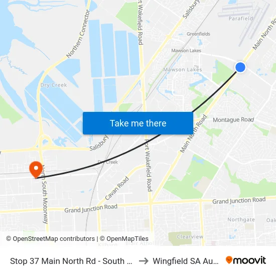 Stop 37 Main North Rd - South East side to Wingfield SA Australia map