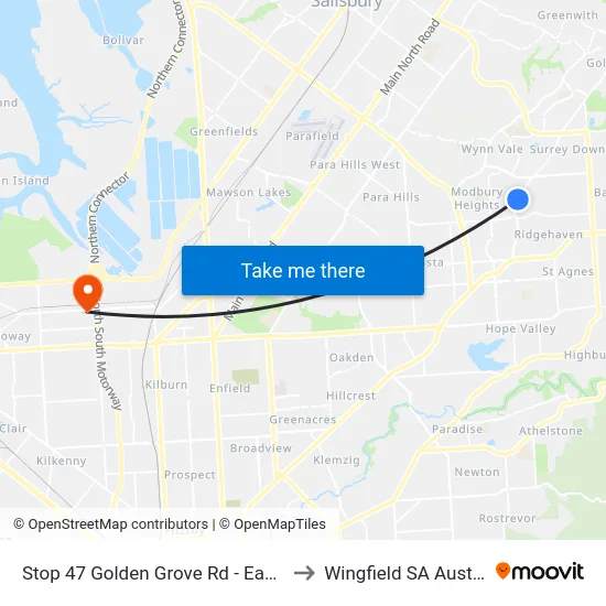 Stop 47 Golden Grove Rd - East side to Wingfield SA Australia map