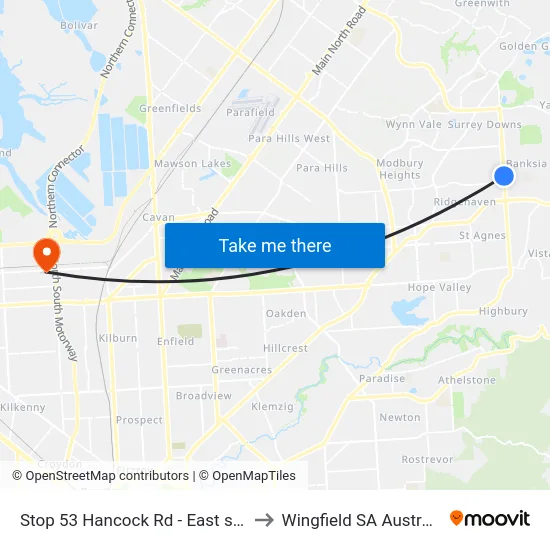 Stop 53 Hancock Rd - East side to Wingfield SA Australia map