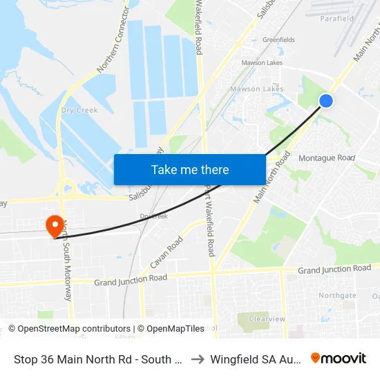 Stop 36 Main North Rd - South East side to Wingfield SA Australia map