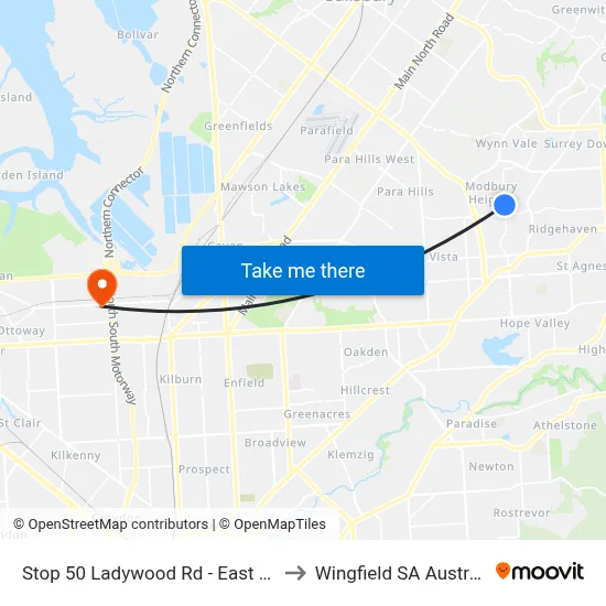 Stop 50 Ladywood Rd - East side to Wingfield SA Australia map