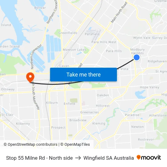 Stop 55 Milne Rd - North side to Wingfield SA Australia map