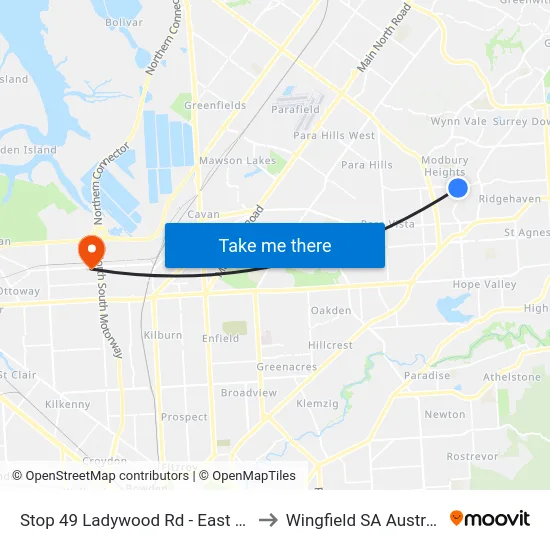 Stop 49 Ladywood Rd - East side to Wingfield SA Australia map