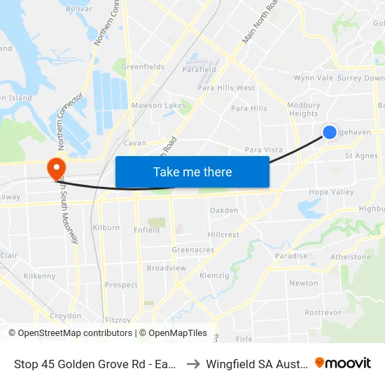 Stop 45 Golden Grove Rd - East side to Wingfield SA Australia map