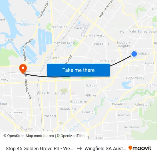 Stop 45 Golden Grove Rd - West side to Wingfield SA Australia map