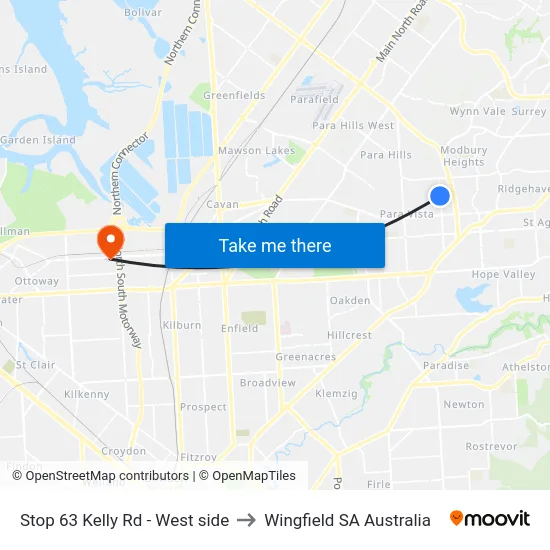 Stop 63 Kelly Rd - West side to Wingfield SA Australia map