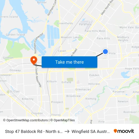 Stop 47 Baldock Rd - North side to Wingfield SA Australia map
