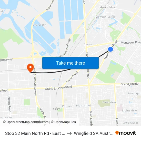 Stop 32 Main North Rd - East side to Wingfield SA Australia map