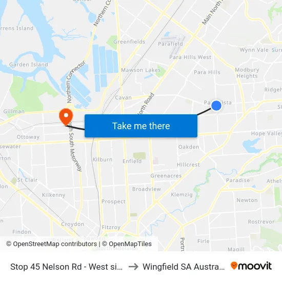 Stop 45 Nelson Rd - West side to Wingfield SA Australia map
