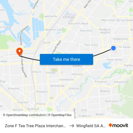 Zone F Tea Tree Plaza Interchange - East side to Wingfield SA Australia map