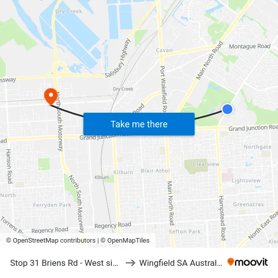 Stop 31 Briens Rd - West side to Wingfield SA Australia map