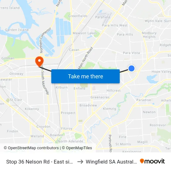 Stop 36 Nelson Rd - East side to Wingfield SA Australia map