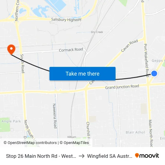 Stop 26 Main North Rd - West side to Wingfield SA Australia map