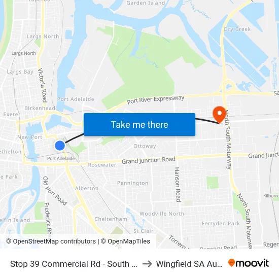 Stop 39 Commercial Rd - South West side to Wingfield SA Australia map