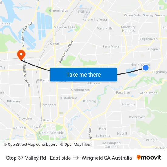 Stop 37 Valley Rd - East side to Wingfield SA Australia map