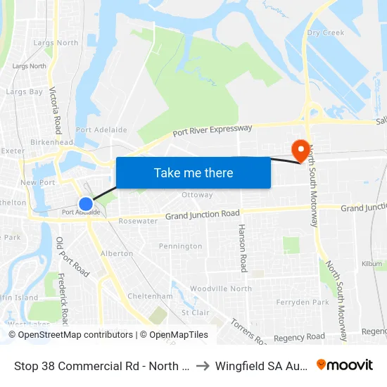 Stop 38 Commercial Rd - North East side to Wingfield SA Australia map