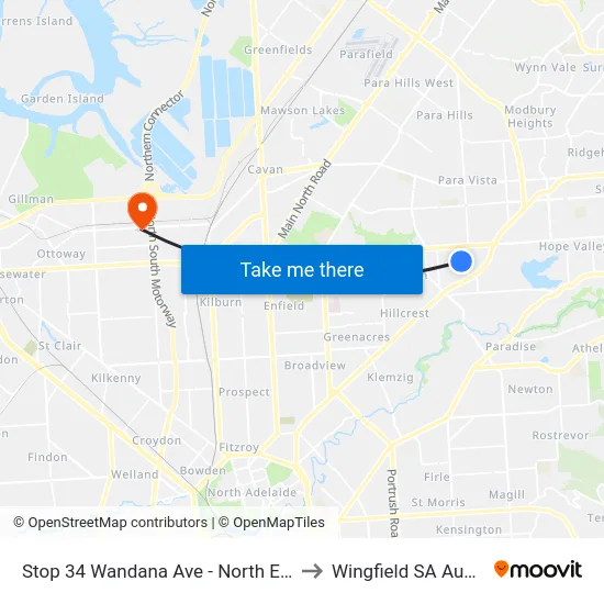 Stop 34 Wandana Ave - North East side to Wingfield SA Australia map