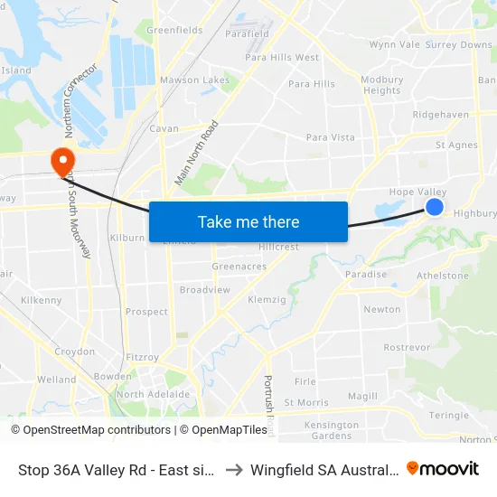 Stop 36A Valley Rd - East side to Wingfield SA Australia map