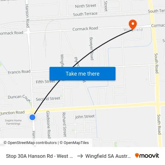 Stop 30A Hanson Rd - West side to Wingfield SA Australia map