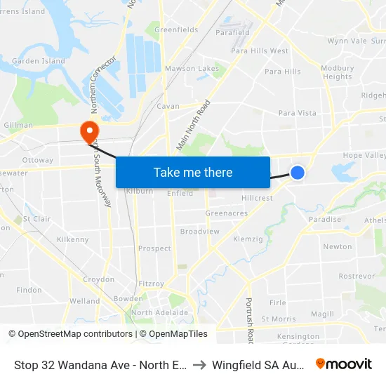Stop 32 Wandana Ave - North East side to Wingfield SA Australia map