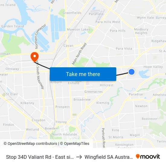 Stop 34D Valiant Rd - East side to Wingfield SA Australia map