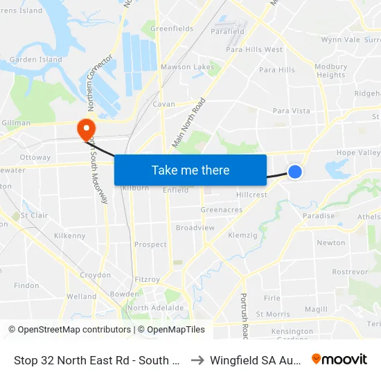 Stop 32 North East Rd - South East side to Wingfield SA Australia map