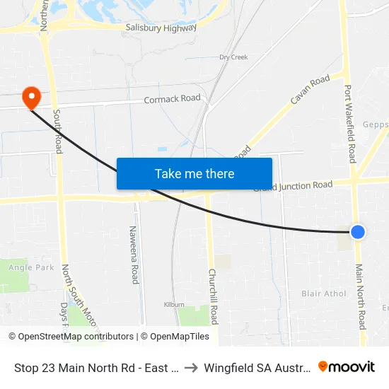 Stop 23 Main North Rd - East side to Wingfield SA Australia map