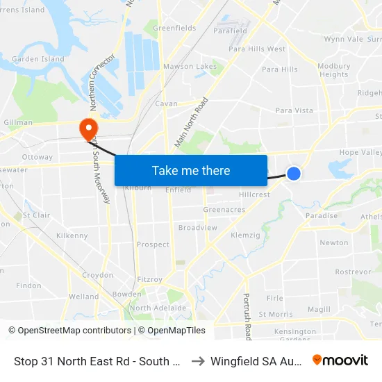 Stop 31 North East Rd - South East side to Wingfield SA Australia map