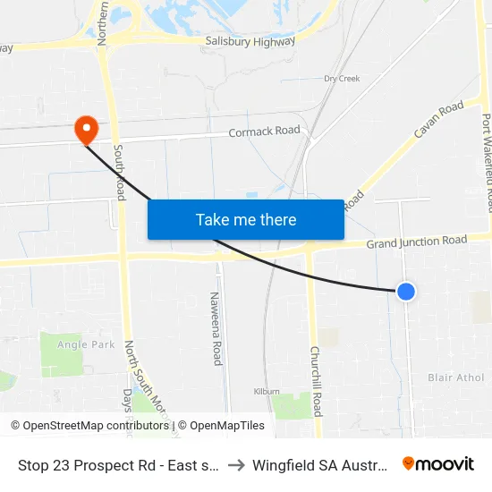 Stop 23 Prospect Rd - East side to Wingfield SA Australia map